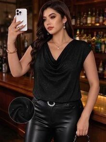 Auvina Plus Size Women's Cowl Neck Casual Versatile Daily Wear T-Shirt - Black - View 1