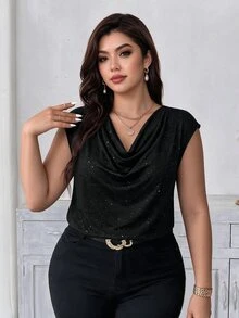 Auvina Plus Size Women's Cowl Neck Casual Versatile Daily Wear T-Shirt - Black - View 4