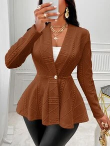SOLERSUN 女款素色紋理單扣外套 秋冬服飾 - 鏽棕色 - 查看 5