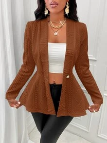 SOLERSUN 女款素色紋理單扣外套 秋冬服飾 - 鏽棕色 - 查看 7