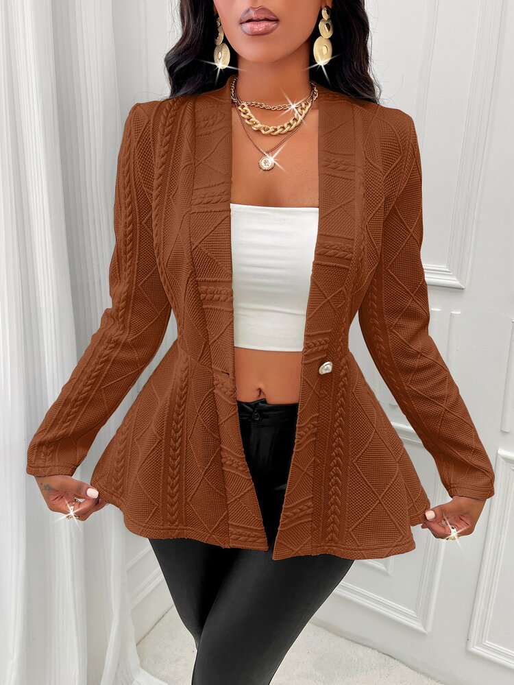 SOLERSUN Solid Color Textured Single Button Jacket Fall Winter Cloth For Women - Rust Brown - View 6