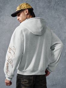 PAVTROS Men's Embroidered Zipper Long Sleeve Fashion Streetwear Hoodie Vacation Grey Leopard Print Fall - Grey - View 5