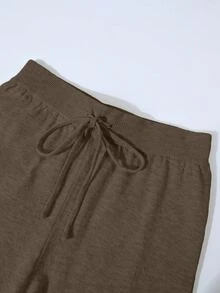 Franclia 2pcs/Set Women Casual Loose Knit Sweater & Pants Loungewear Set, Comfortable & Minimalist Design - Coffee Brown - View 5