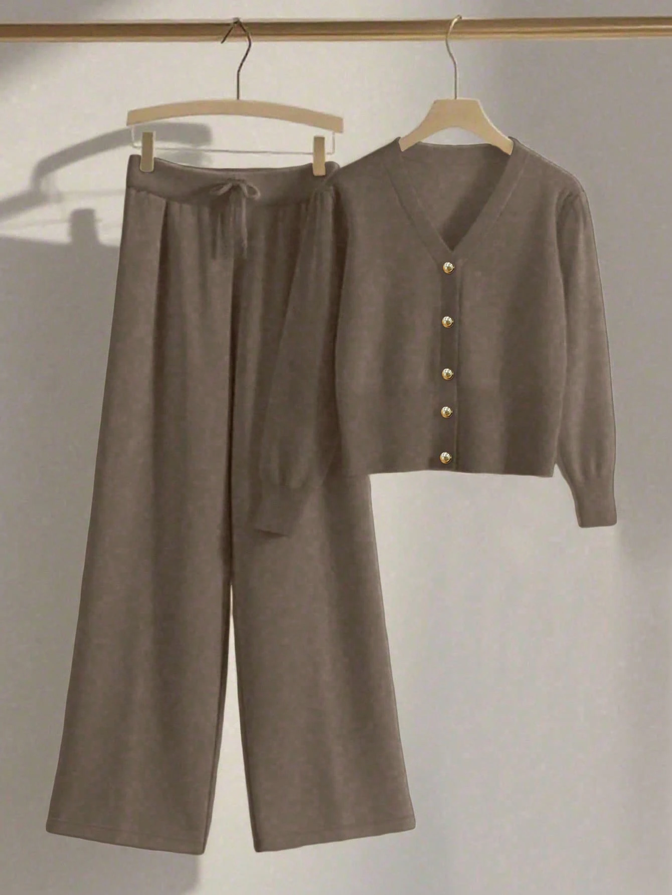 Franclia 2pcs/Set Women Casual Loose Knit Sweater & Pants Loungewear Set, Comfortable & Minimalist Design