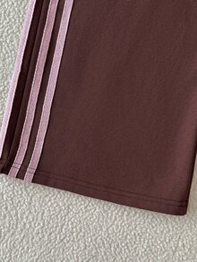 SHEIN 女童秋冬咖啡棕寬鬆長褲，附粉色編織帶運動褲，休閒百搭舒適極簡風，適合日常穿著與運動 - 棕色 - 查看 7