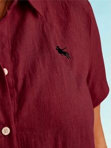 Linhara CURVE Large-Sized Woven Embroidered Casual Summer Shirt For Vacation Office Burgundy - Red - View 7