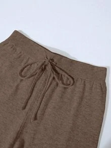 Franclia 2pcs/Set Women Casual Loose Knit Sweater & Pants Loungewear Set, Comfortable & Minimalist Design - Rust Brown - View 5