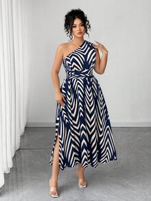 Elenzga 大码女士优雅蓝白碎花印花长裙，时尚吊带长裙，适合返校、毕业典礼、情人节、音乐节、母亲节、万圣节、感恩节、复活节、国庆节、舞会、约会派对、婚礼季、户外活动等场合。 - 藏蓝色 - 查看 5