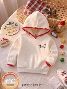 Cozy Pixies 女嬰休閒日常舒適小狗與愛心印花對比色刺繡飾邊連帽套頭長袖針織運動衫 秋季 - 白色 - 查看 9