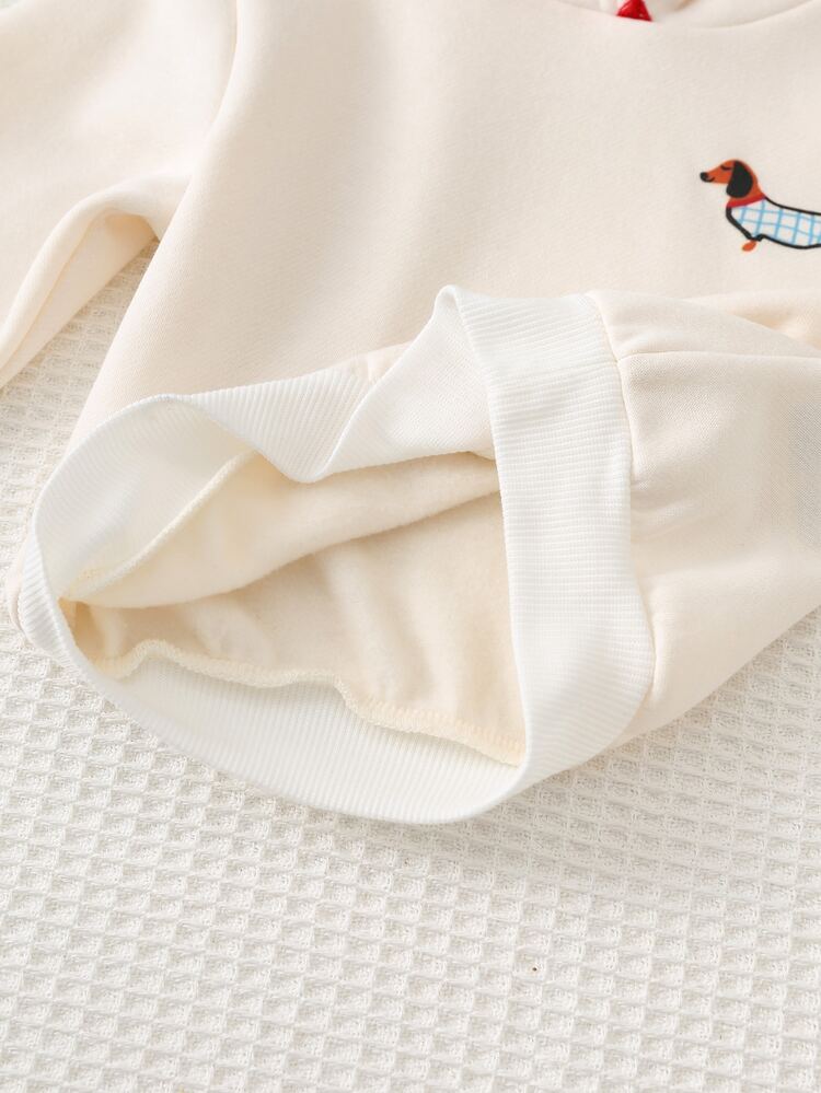 Cozy Pixies Baby Girl Baby Girl Casual Daily Comfortable Puppy & Heart Print Contrast Color Embroidered Trim Hooded Pullover Long Sleeve Knit Sweatshirt - White - View 6