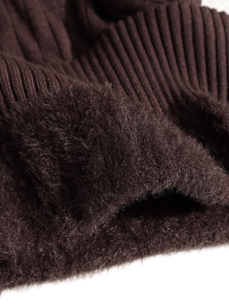 SHEIN Franclia Autumn/Winter High Neck Thick Fleece-Lined Slim Fit Long Sleeve Inner Layer Knit Sweater, Dark Brown Turtleneck Rib Slim Waist Office Simple - Coffee Brown - View 5