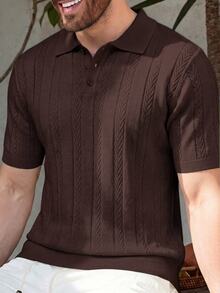 RONVEXI Suéter de punto tipo pullover para hombre, estilo blogger europeo americano, diseño moderno y casual para adultos, color marrón oscuro, top de punto para oficina y trabajo, verano - Marrón - Ver 3