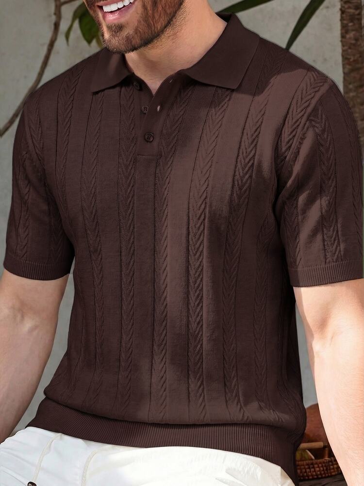 RONVEXI European American New Blogger Style Fashionable Design Mature Casual Men's Pullover Knit Sweater, Dark Brown Knit Top Office Work Summer - Brown - View 3