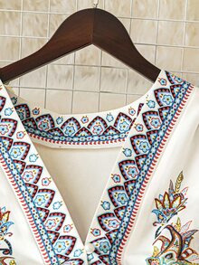 Rometta Court Retro  2pcs/Set Plus Size Women's Digital Cashew Print Short Sleeve Shirt + Skirt - Multicolor - View 6