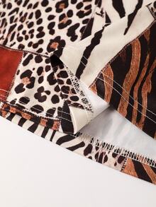 Easura Kaos Wanita Ukuran Besar Motif Leopard dengan Patchwork Imitasi, Lengan Panjang, dan Kerah Bulat, Cetak Digital - MultiWarna - View 5