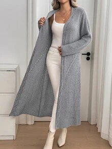 Sprig & Strand Women's Autumn New Arrival Single Piece Classic Rope Pattern Hem Perforated Loose Mid-Length Casual Slouchy Versatile Daily Commute Cardigan Top - Grey - View 4