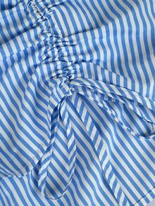GlowEve CURVE Plus Size Striped Waist Drawstring Curved Hem Long Sleeve Casual Women's Shirt - Blue and White - View 4