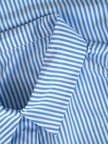 GlowEve CURVE Plus Size Striped Waist Drawstring Curved Hem Long Sleeve Casual Women's Shirt - Blue and White - View 3