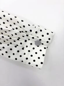 SHEIN Women's New Fall Style Black And White Polka Dot Elegant Stand Collar Cinched Waist Long Sleeve Trench Coat,Suitable For Halloween And Office - Black and White - View 7