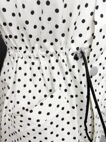 SHEIN Women's New Fall Style Black And White Polka Dot Elegant Stand Collar Cinched Waist Long Sleeve Trench Coat,Suitable For Halloween And Office - Black and White - View 8