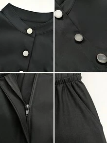 SHEIN Autumn/Winter Stand Collar Open Front Elastic Waist Casual Jumpsuit, Elegant Outdoor Jumpsuit - Black - View 8