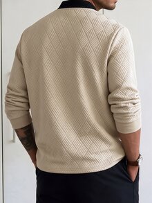 HUEFORM 男士拼色休閒百搭日常長袖 Polo 衫，正式款 - 杏色 - 查看 3