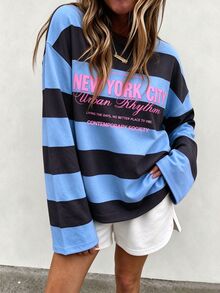 SuriyaCove Women's Autumn/Winter Basic Striped Colorblock Patchwork Round Neck Long Sleeve Blouse Suitable For Back To School, Travel, Casual Occasions - Multicolor - View 5