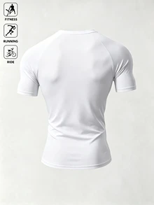 Gym Rark 男士幾何印花拼接圓領短袖運動T恤，適合日常穿著與健身房 - 白色 - 查看 2