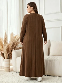 Lacomfia Women's Plus Size Lace Patchwork Casual Party Dress - Brown - View 2