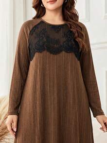 Lacomfia Women's Plus Size Lace Patchwork Casual Party Dress - Brown - View 4