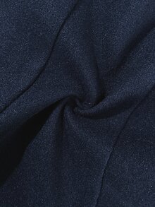 SHEIN Holidaya Women's Navy Blue Double-Breasted Knit Dragon & Phoenix Wool Coat, French Style Commuter Lapel Slimming Jacket - Navy Blue - View 7