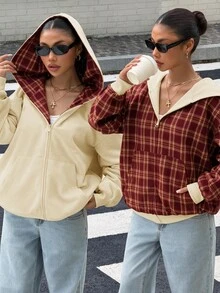 Muchica 女款時尚拉鍊口袋長袖運動衫 - 紅色 - 查看 1