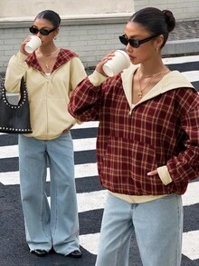 Muchica 女款時尚拉鍊口袋長袖運動衫 - 紅色 - 查看 6