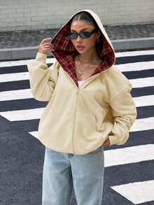 Muchica 女款時尚拉鍊口袋長袖運動衫 - 紅色 - 查看 8