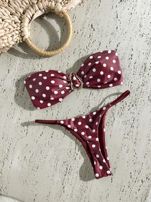 SHEIN Swim Springbreak Women Beachwear Summer Outfits For Women Random Print Bandeau Bikini Set With Metal Decor Sexy - Multicolor - View 3
