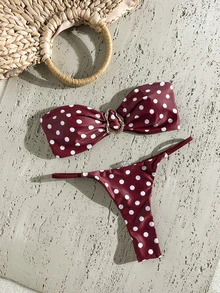 SHEIN Swim Springbreak Women Beachwear Summer Outfits For Women Random Print Bandeau Bikini Set With Metal Decor Sexy - Multicolor - View 2