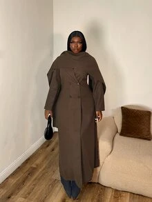 Selianne Autumn/Winter Vintage Mixed Color Oversized Lapel Shawl Collar Overcoat, Commuter Versatile Knee-Length Loose Fit Long Coat - Coffee Brown - View 3