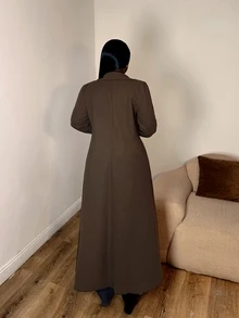 Selianne Autumn/Winter Vintage Mixed Color Oversized Lapel Shawl Collar Overcoat, Commuter Versatile Knee-Length Loose Fit Long Coat - Coffee Brown - View 2