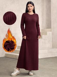 Graceveil Women's Round Neck Long Sleeve Slim Fit Flattering Autumn/Winter Sweater Dress Thanksgiving Brunch Dinner Burgundy Elegant Minimalist - Burgundy - View 2