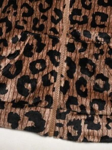 SHEIN Tween女孩休閒棕色豹紋抓絨連帽外套大衣 秋冬返校大學風 - 棕色 - 查看 8