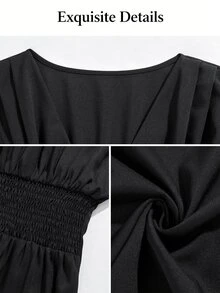 Poshavie Poshavie Plus-Size Women's Casual Elegant Slimming Dress, Stretchy Waist-Cinching Design, Suitable For Everyday Wear. Date Night Party Black - Black - View 7