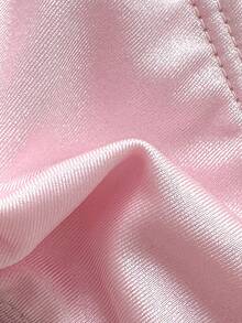 SHEIN Swim Summer 2 Pieces Women Bandeau Top & Tie Waist Bottoms Pink Bikini Set With Metal Accent - Pink - View 7