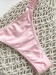 SHEIN Swim Summer 2 Pieces Women Bandeau Top & Tie Waist Bottoms Pink Bikini Set With Metal Accent - Pink - View 6