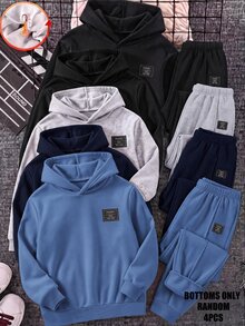 SHEIN 4件組兒童青少年男孩休閒秋冬純色鬆緊腰長褲，男孩慢跑長褲百搭多件組 - 彩色 - 查看 4