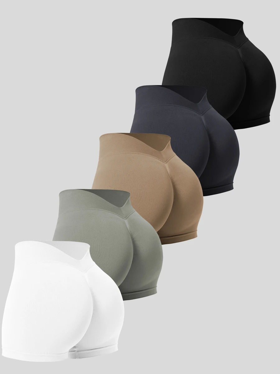 Velisys Velisys Seamless V-Waist Casual Shorts, Minimalist & Fashionable For Sports And Daily Wear Biker Shorts Five Pair