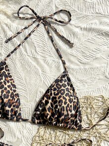 SHEIN Swim 2026 Spring/Summer Women's Spaghetti Strap Halter Leopard Print Random Pattern Sexy Vacation Side Tie Thong Bikini 2 Pieces Swimwear - Multicolor - View 5