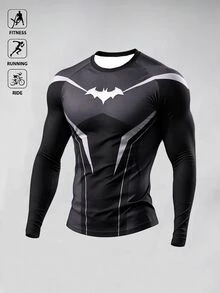 Manfinity BATMAN X SHEIN 男士蝙蝠印花插肩袖長袖運動T恤 - 彩色 - 查看 5