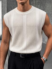 Manfinity CasualKnits Men's Solid Color Casual Versatile Daily Wear Knitted Vest - Apricot - View 1