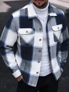 Manfinity Homme Men's Autumn-Winter Old-Money Jacket, Yarn-Dyed Plaid Fabric. Y2K-Themed Gift For Christmas & Halloween. - Multicolor - View 1