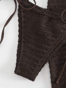 Oceva Women's Solid Color Halter Tie Sexy Bikini Swimwear Set With Cover Up Skirt, Summer Beach - Coffee Brown - View 4